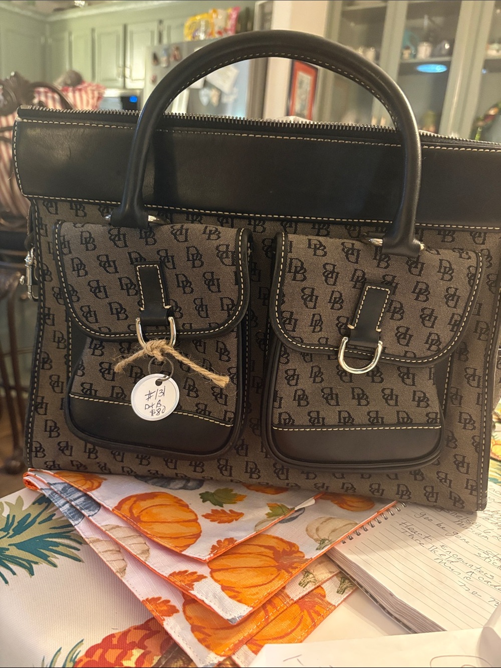 Dooney & Bourke Brown Logo Satchel with Black Trim